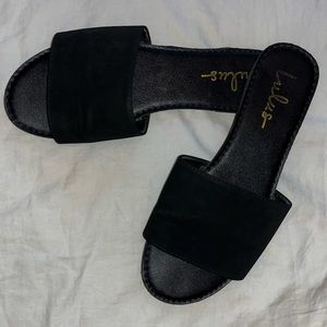 Lulu Addison Black Nubuck Slide Sandals